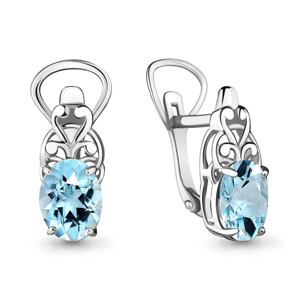 Серебряные серьги с фианитом и топазом Aquamarine 4476002