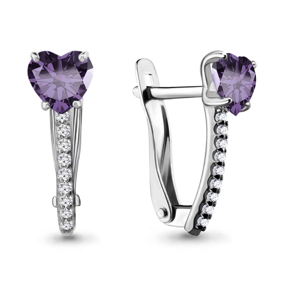 Серебряные серьги с аметистом и фианитом Aquamarine 4401004А