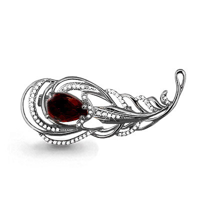 Серебряная брошь с гранатом Aquamarine 7261303А