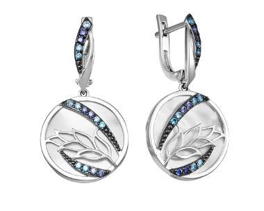 Серьги из серебра с фианитом и перламутром Teosa С625-5375М2