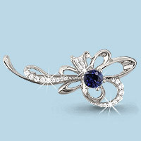 Брошь Aquamarine серебро с родием, сапфир фианит, флора 71509Б