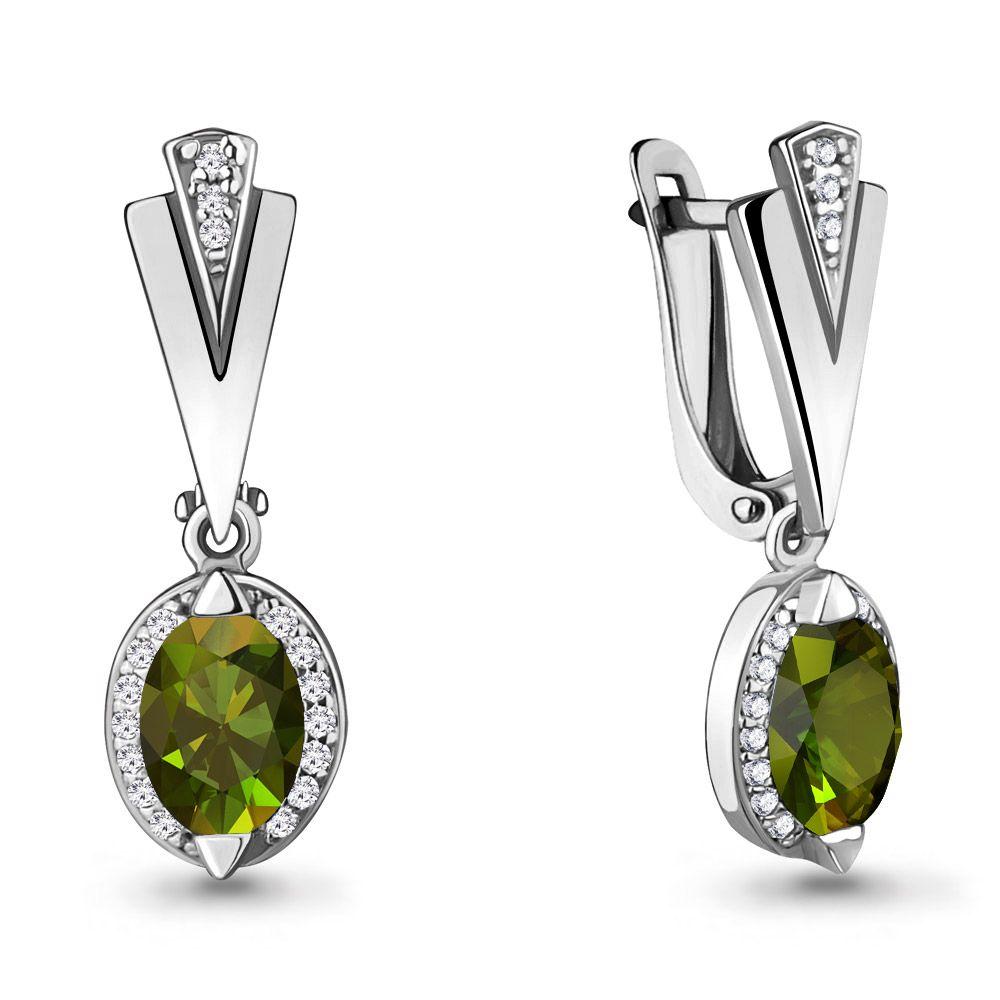 Серьги из серебра с султанитом и фианитом Aquamarine 4387919А