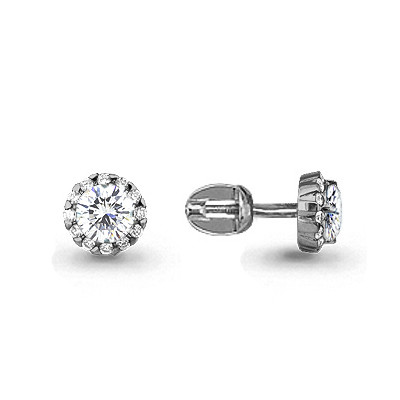 Серьги Aquamarine серебро с родием, фианит, "halo" 44086А