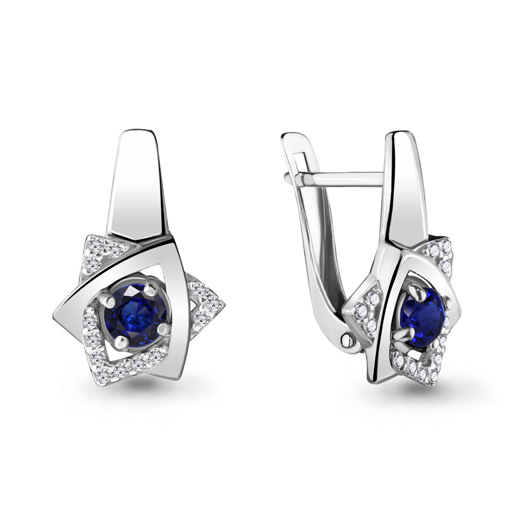 Серебряные серьги с фианитом и нано сапфиром Aquamarine 46929АБ
