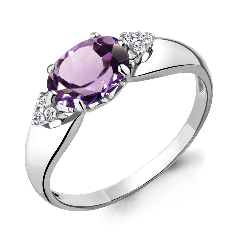 Серебряное кольцо с аметистом и фианитом Aquamarine 6914704А