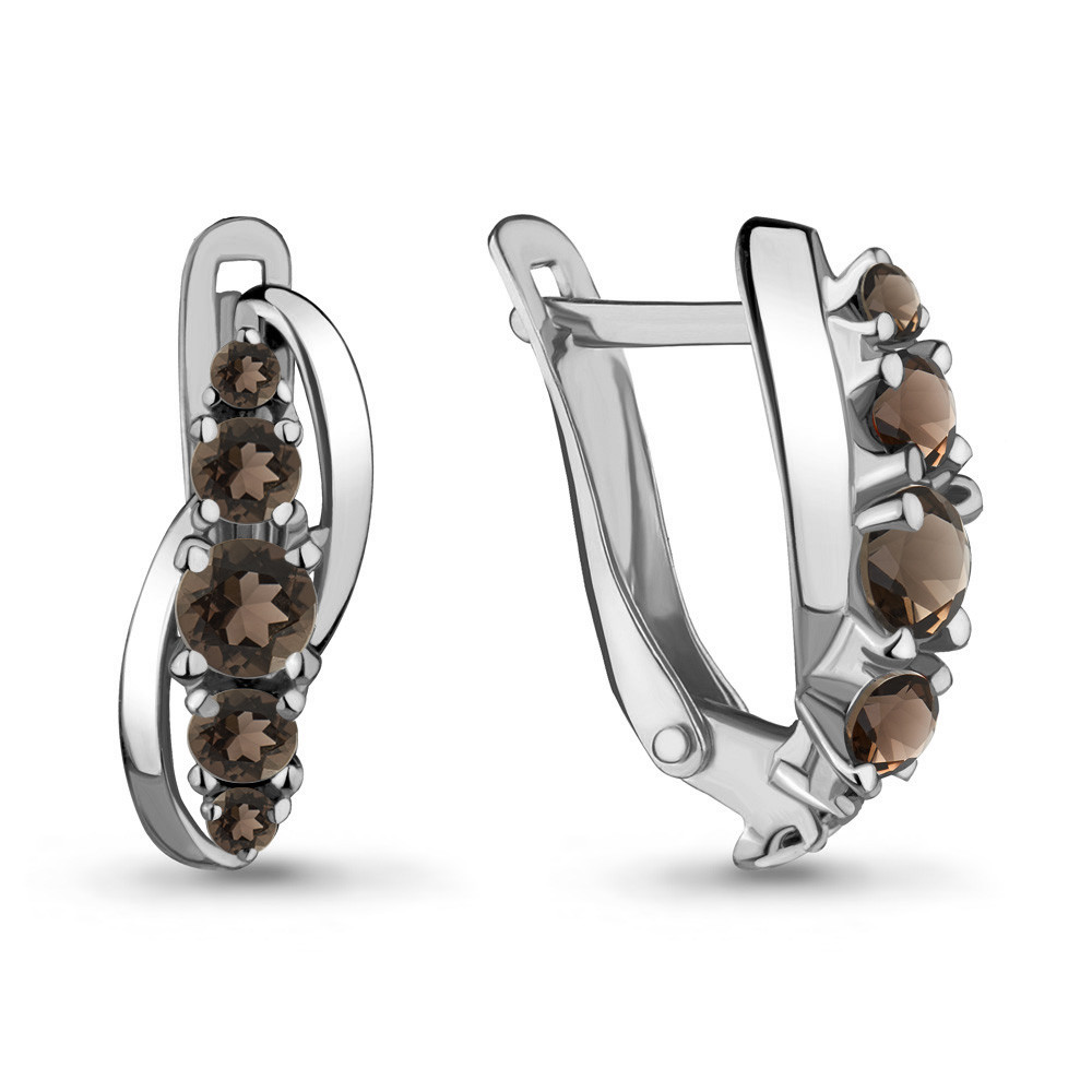 Серьги из серебра с кварцем дымчатым Aquamarine 4403301