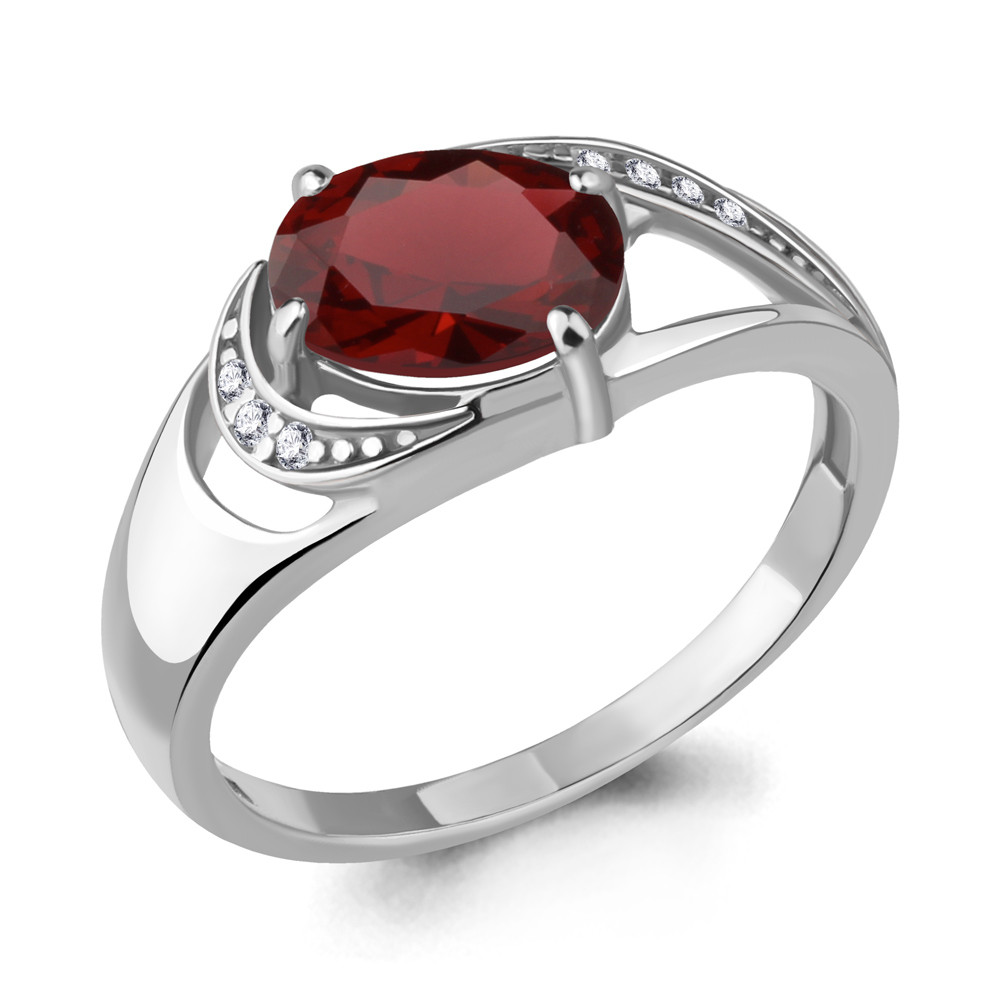 Кольцо из серебра с гранатом и фианитом Aquamarine 6914903А