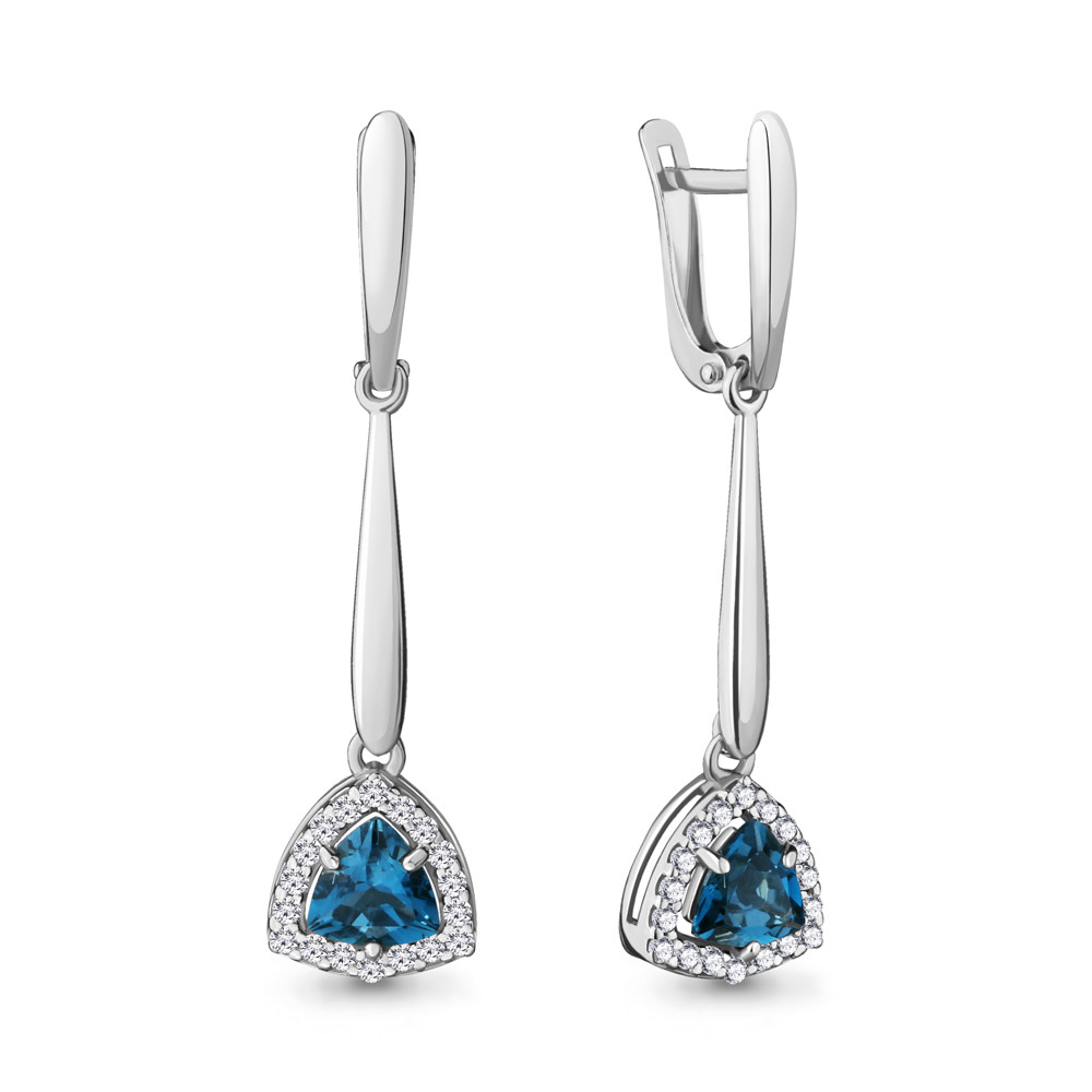Серьги из серебра с топазом лондон и фианитом Aquamarine 4719608А