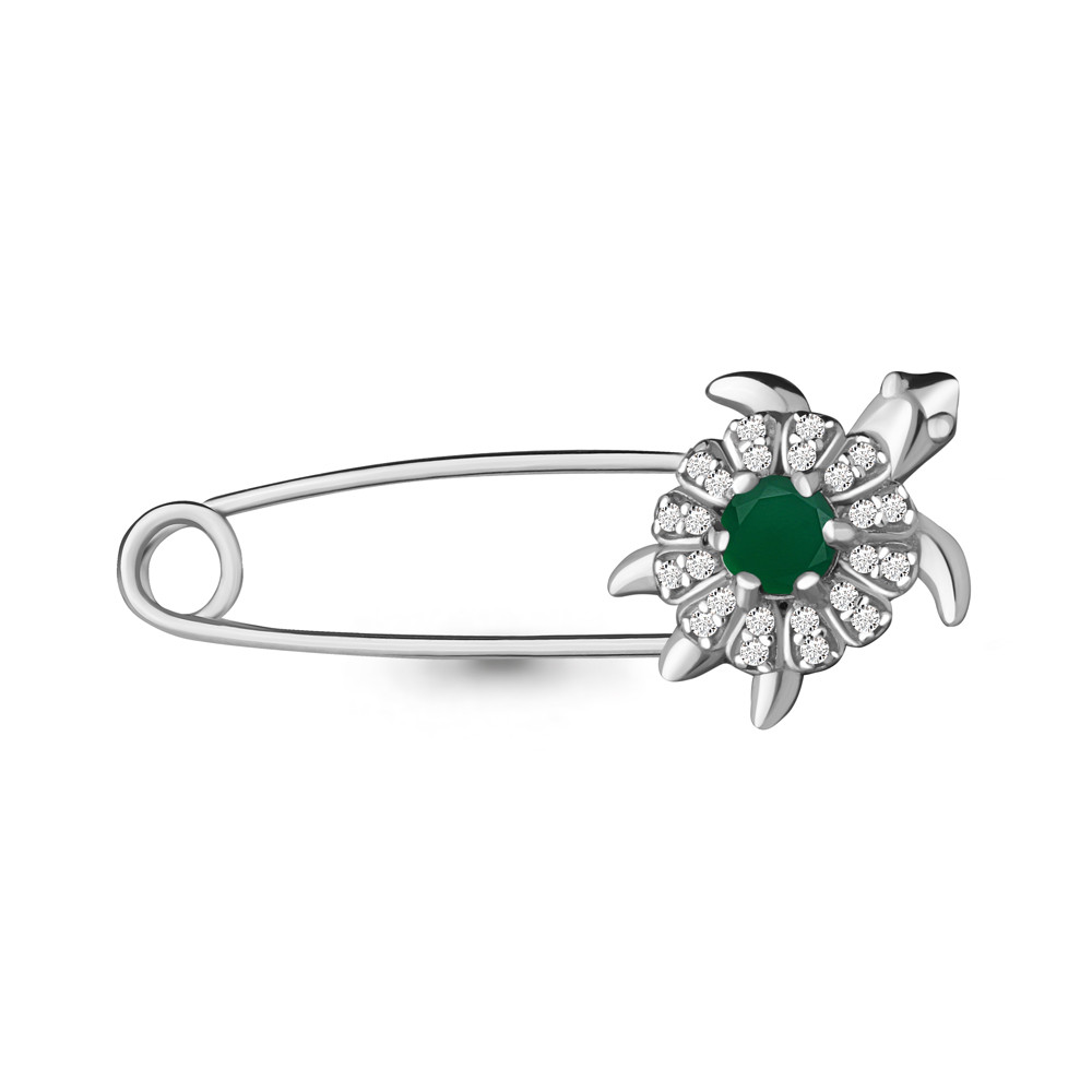 Серебряная булавка с агатом зелёным Aquamarine 7272009А