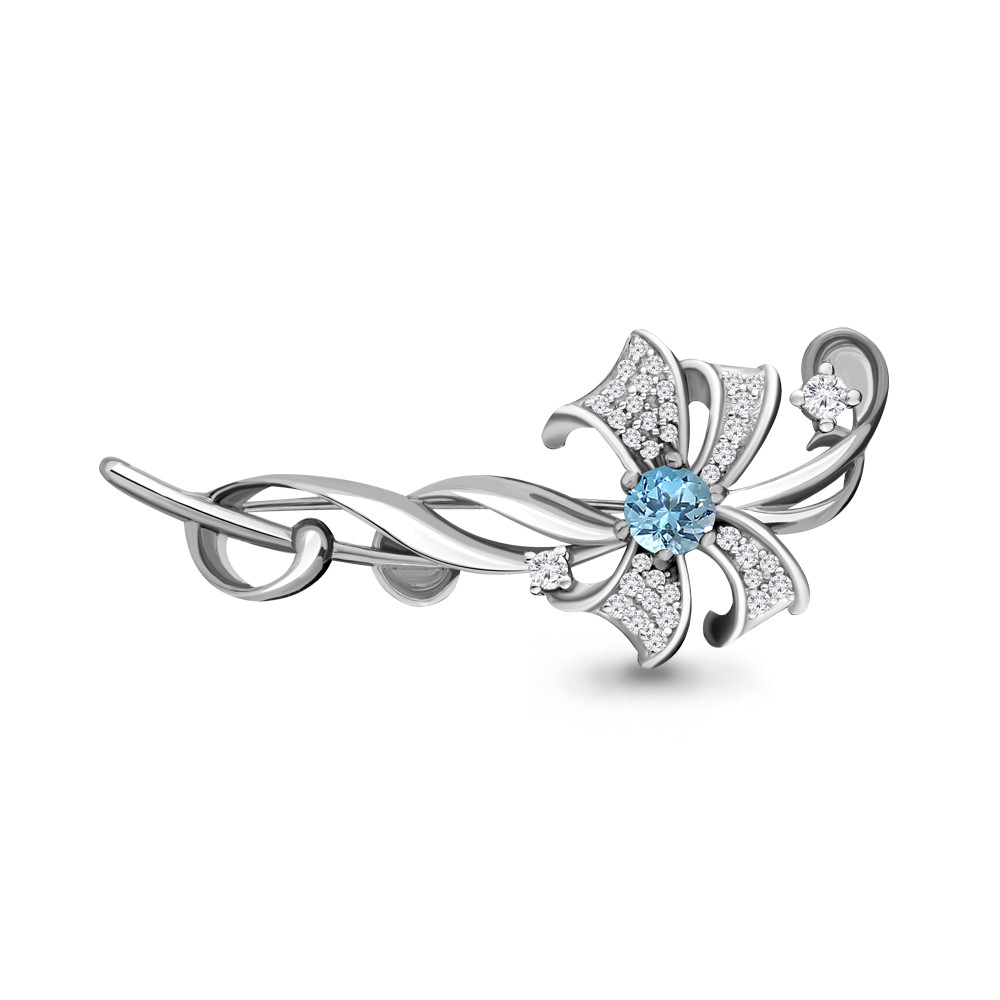 Брошь из серебра с топазом и фианитом Aquamarine 7150802А