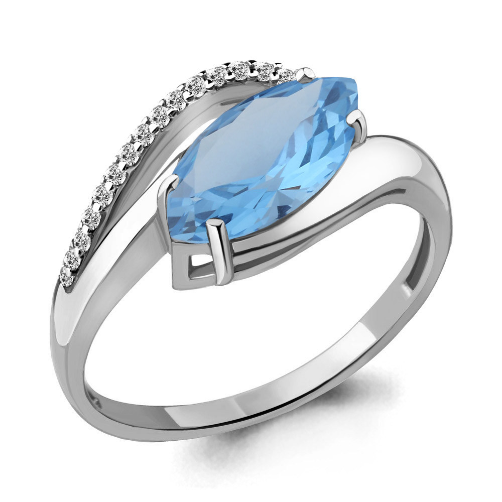 Кольцо Aquamarine серебро с родием, фианит топаз, "halo" 6575892А