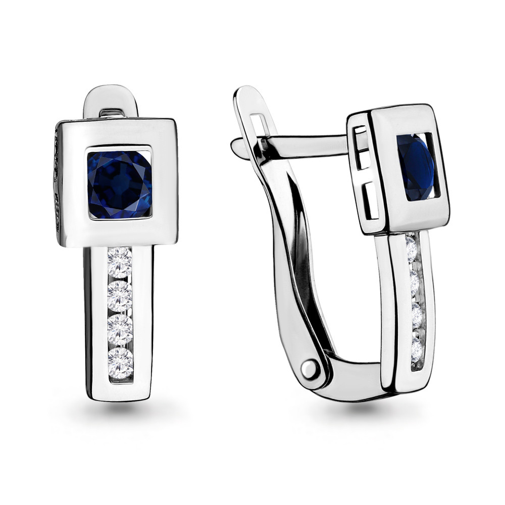 Серьги из серебра с фианитом и наносапфиром синт. Aquamarine 46106Н