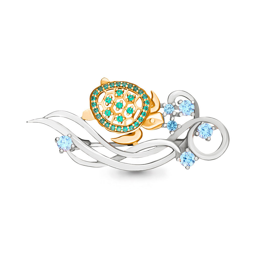 Брошь из серебра с нано изумрудом и шпинелью Aquamarine 72761ГБ