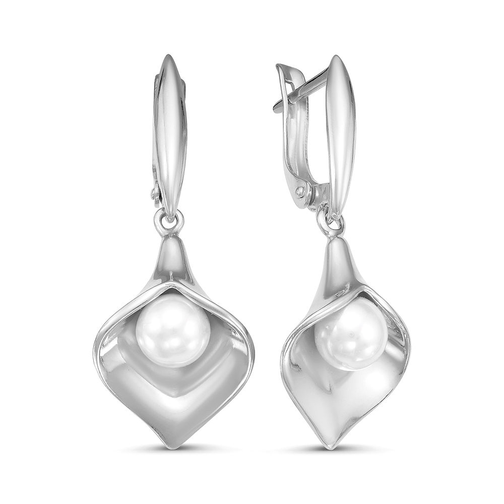 Серебряные серьги с жемчугом имитированным Красная Пресня 33610656Д