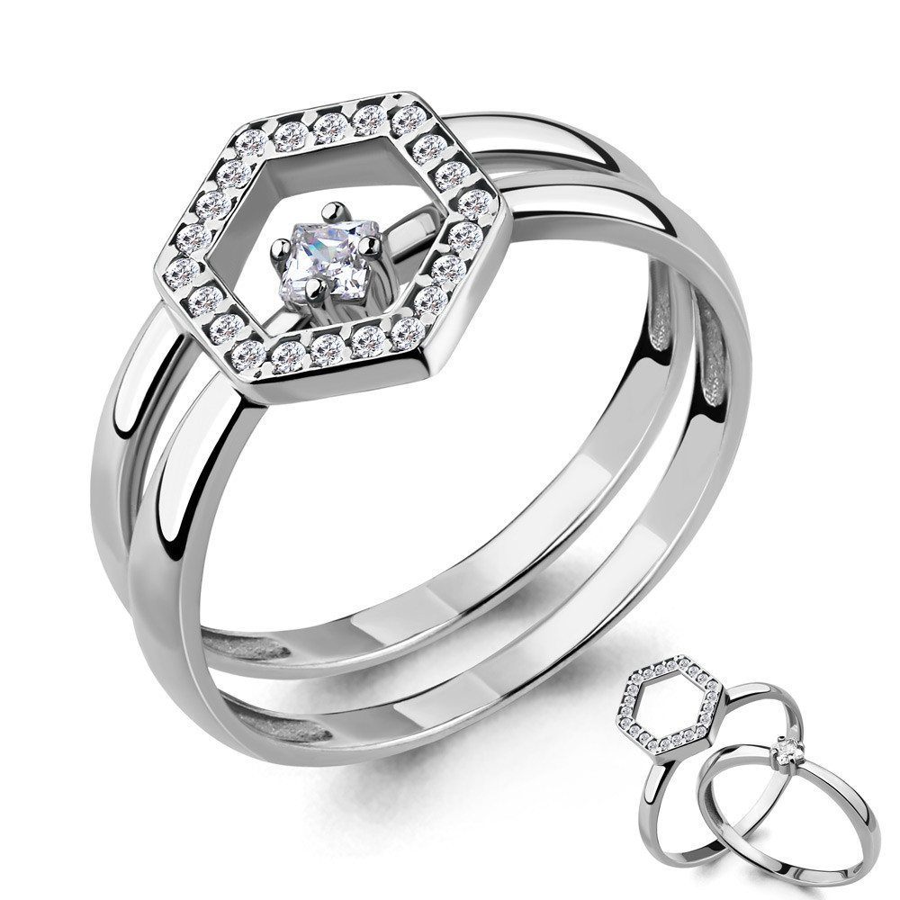 Кольцо из серебра с фианитом Aquamarine 68322А