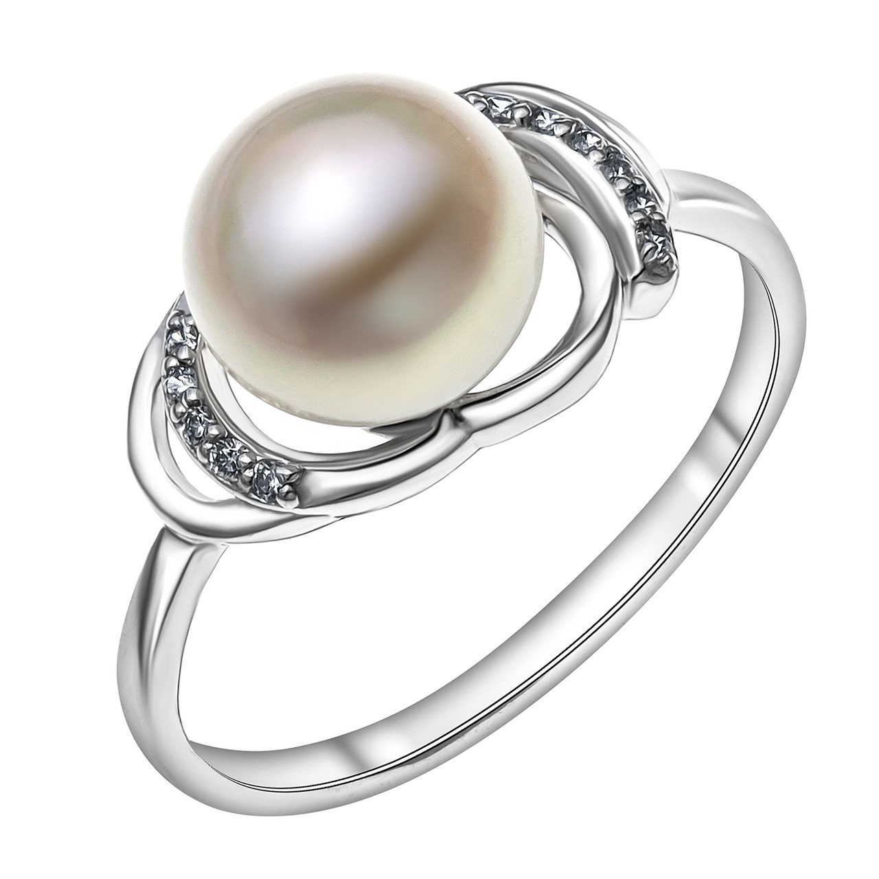 Кольцо из серебра с фианитом и жемчугом культ. Teosa 190-5-774Р