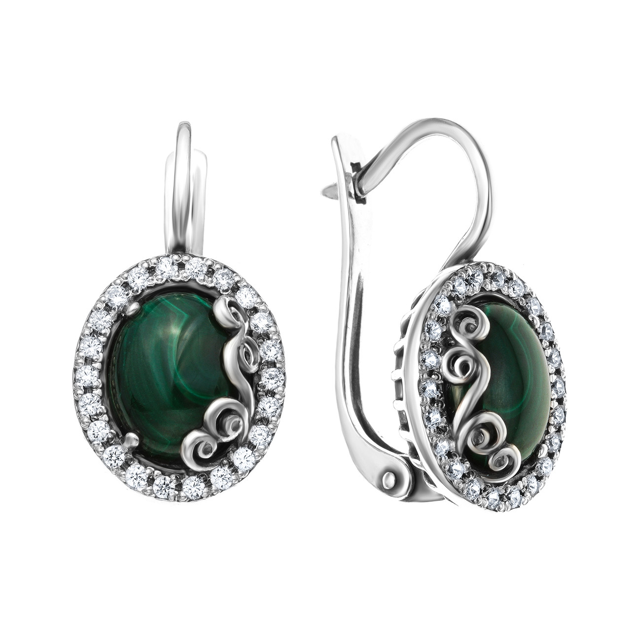 Серьги из серебра с кораллом и малахитом Приволжский Ювелир 343811-ML