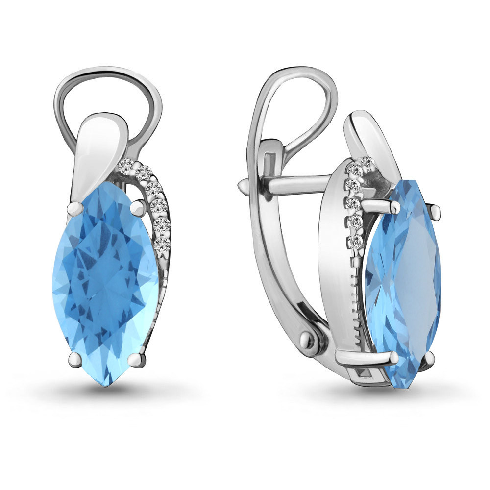 Серьги Aquamarine серебро с родием, фианит топаз, "halo" 4475992А