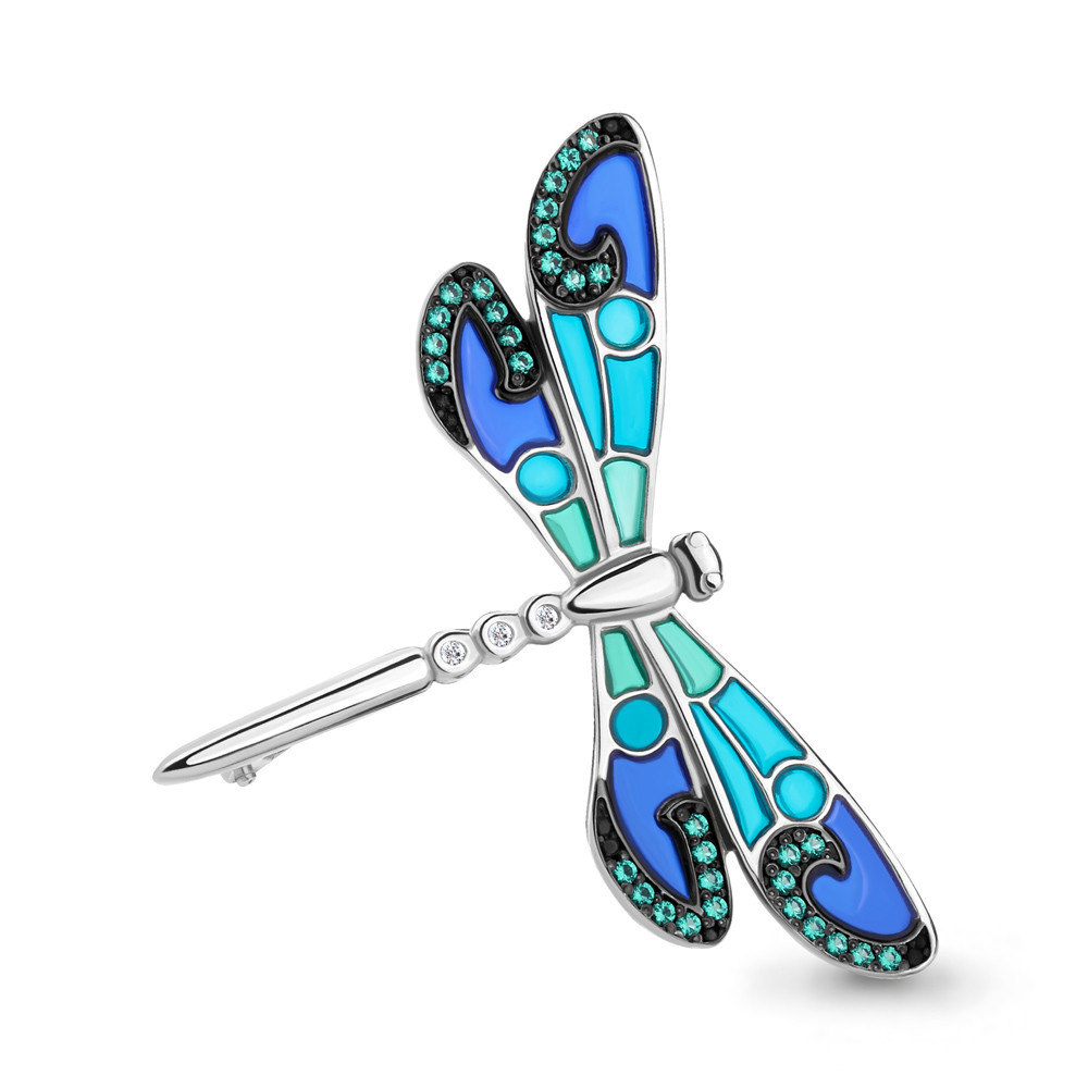 Брошь из серебра с наноизумрудом синт. Aquamarine 72793АГ