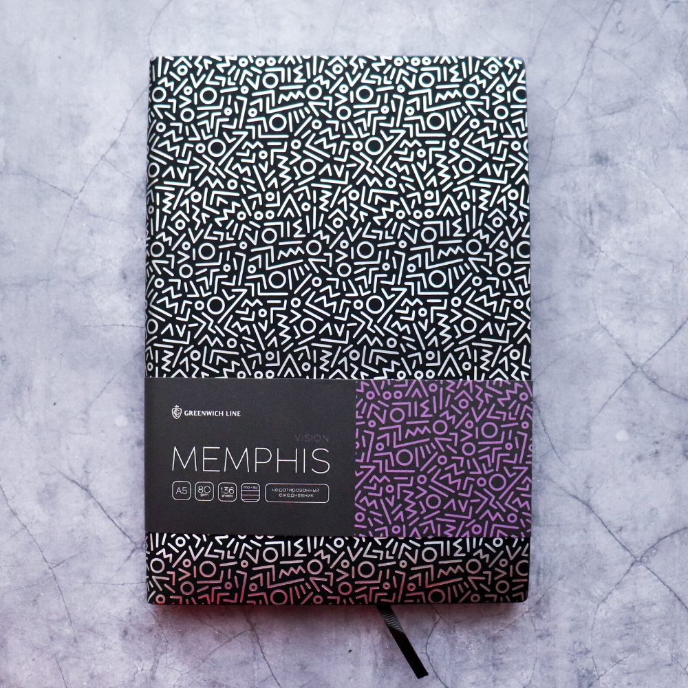 Ежедневник недатированный А5, 136 листов Memphis, искусственная кожа