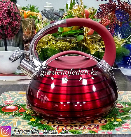 Чайник металлический, со свистком "Kattenhoff". Материал: Металл. Цвет: Бордовый. Объем: 2.6л., фото 2