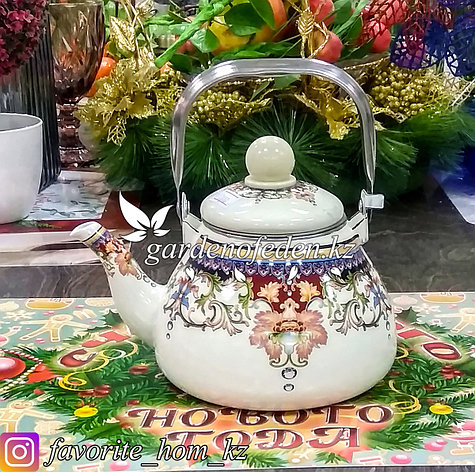 Чайник заварочный, эмалированный, с декором. Материал: Металл. Цвет: Белый. Объем: 1л., фото 2