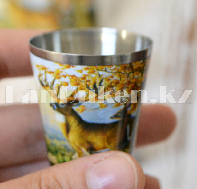 Мужской набор (фляга 7 oz 207 мл, 3 рюмки по 30 мл) с принтом оленя "Книга охотника" TZ-9