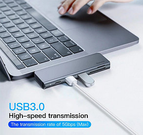 USB-концентратор Baseus Type-C to USB3.0x2/SD/TF/Type-C PD (CAHUB-K0G) для (Grey), фото 2