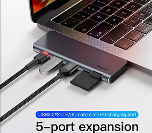 USB-концентратор Baseus Type-C to USB3.0x2/SD/TF/Type-C PD (CAHUB-K0G) для (Grey), фото 2
