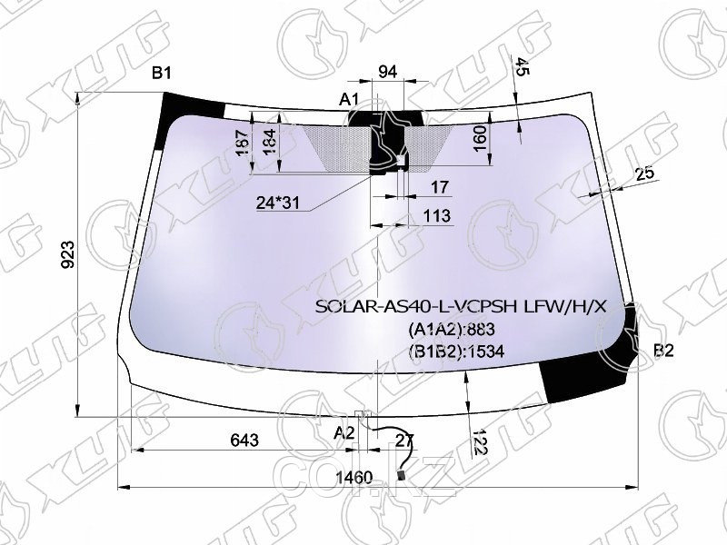 Стекло лобовое атермальное с обогревом щеток в клей TOYOTA RAV4 #C4# 13- (Solar-X защита от ультраф