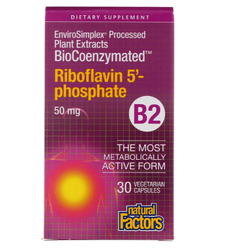 Natural Factors, BioCoenzymated, B2, рибофлавин 5'-фосфат, 50 мг, 30 вегетарианских капсул