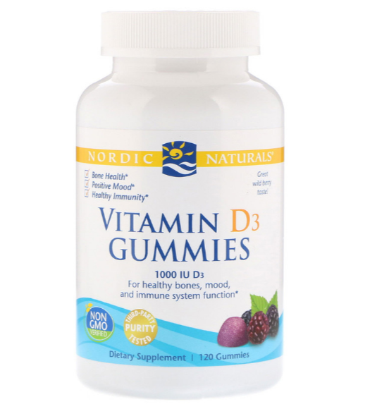 Nordic Naturals, Витамин D3 в форме мишек, со вкусом вишни, 1000 МЕ, 120 мишек