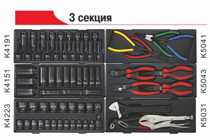 JTC Тележка инструментальная (JTC-5641) 8 секций с набором инструментов 496 предметов JTC - фото 6 - id-p60658104