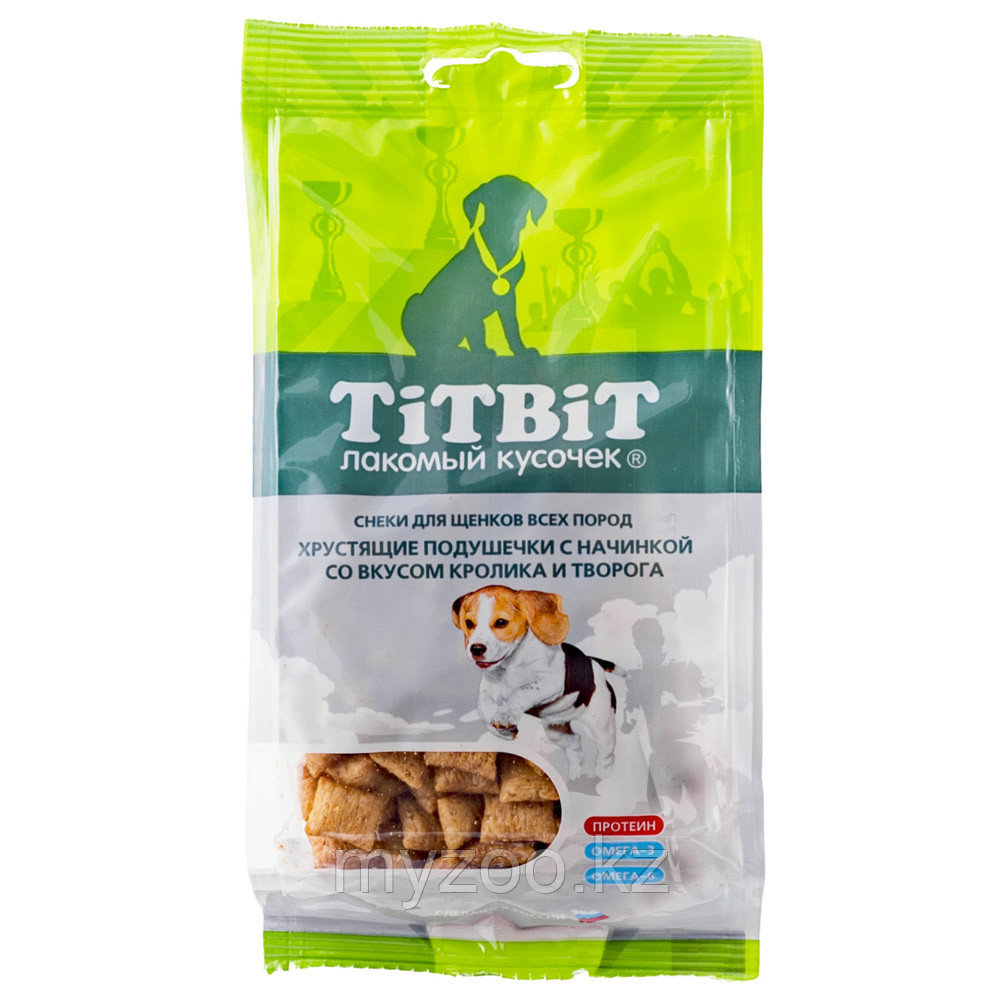 Tit Bit, Тит Бит Хрустящие подушечки с начинкой со вкусом кролика и творога для щенков 95 г