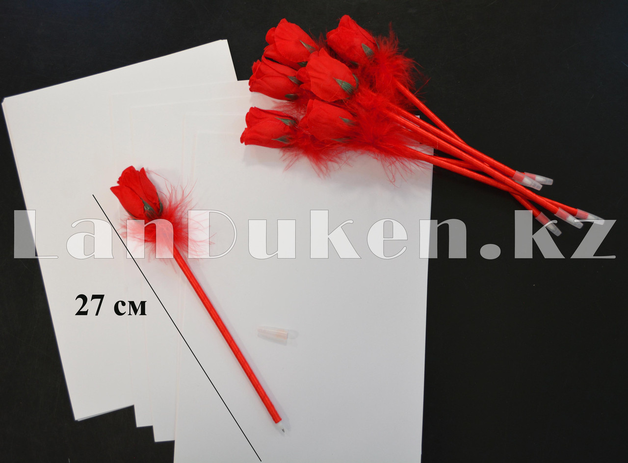 Ручка шариковая в виде красной розы (с опушкой)