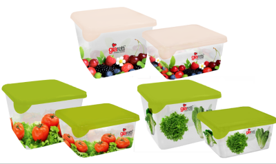 Комплект емкостей для хранения и заморозки продуктов Браво с декором квадратных 0,45 л + 0,75 л микс, фото 2