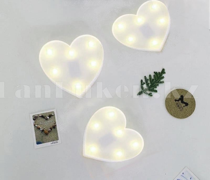 Светильник Сердце ночник белое сердце 12 x 12 см 6 ламп (на батарейках) - фото 4 - id-p71255879