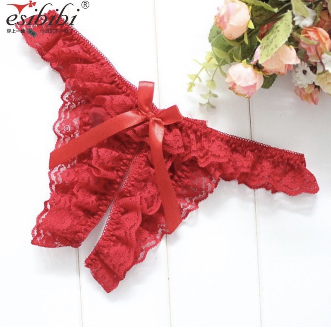 Ажурные стринги с доступом, красные, р-р 42 - 44 (S - М)