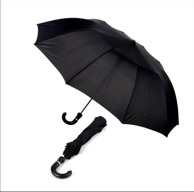 Зонт складной с кожаным держателем (23"*10, черный, красный )