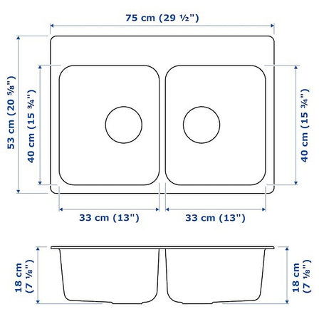 Мойка двойная врезная ЛОНГУДДЕН 75x53 см ИКЕА, IKEA, фото 2