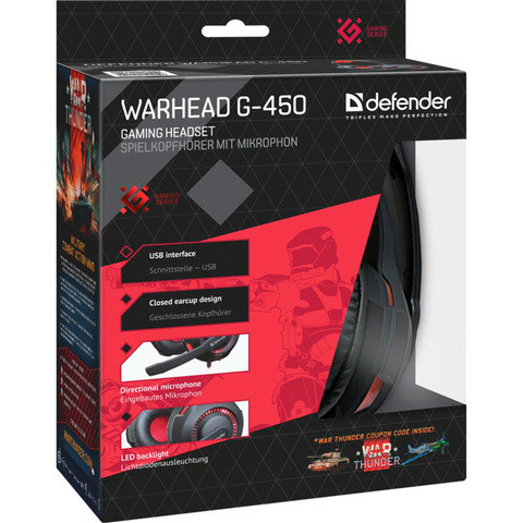 Наушники-гарнитура игровые проводные с подсветкой Defender Warhead G-450 USB [кабель 2.3 м] - фото 4 - id-p71345010