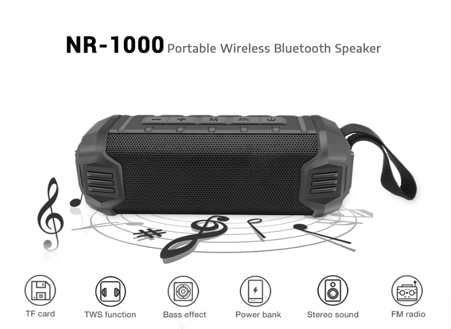 Влагозащищенная беспроводная портативная Bluetooth колонка + Power Bank на 5000 mAh, New Rixing NR-1000 - фото 9 - id-p71365581