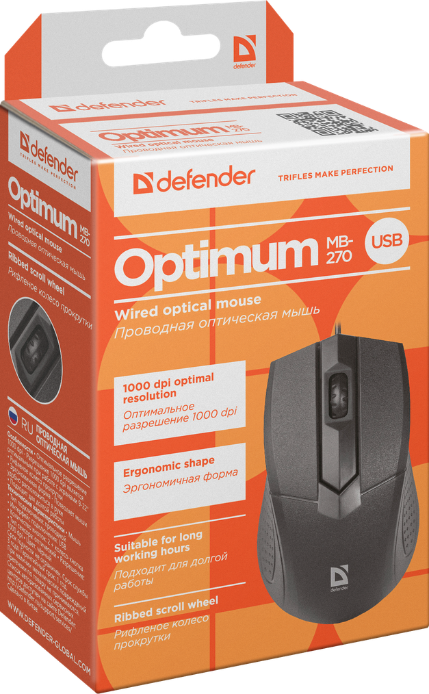 Defender 52270 Мышь проводная оптическая Optimum MB-270 USB, черный, 3 кнопки, 1000 dpi - фото 2 - id-p71367706
