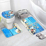 Набор ковриков для ванны и туалета «Ракушки», 3 шт: 37×45, 37×45, 45×75 см, фото 2