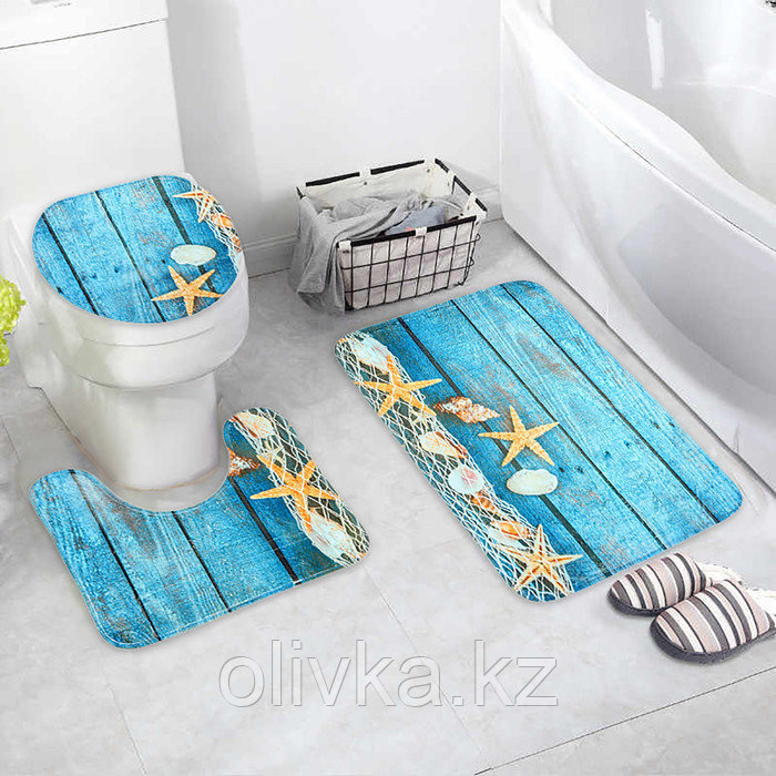 Набор ковриков для ванны и туалета «Морские звёзды», 3 шт: 35×39, 40×50, 45×75 см