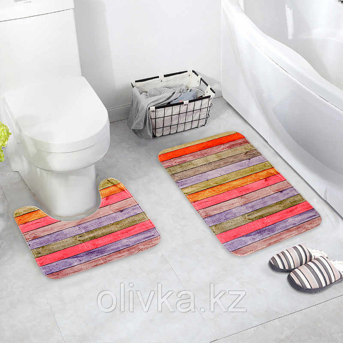 Набор ковриков для ванны и туалета «Цветные деревяшки», 2 шт: 40×45, 45×75 см