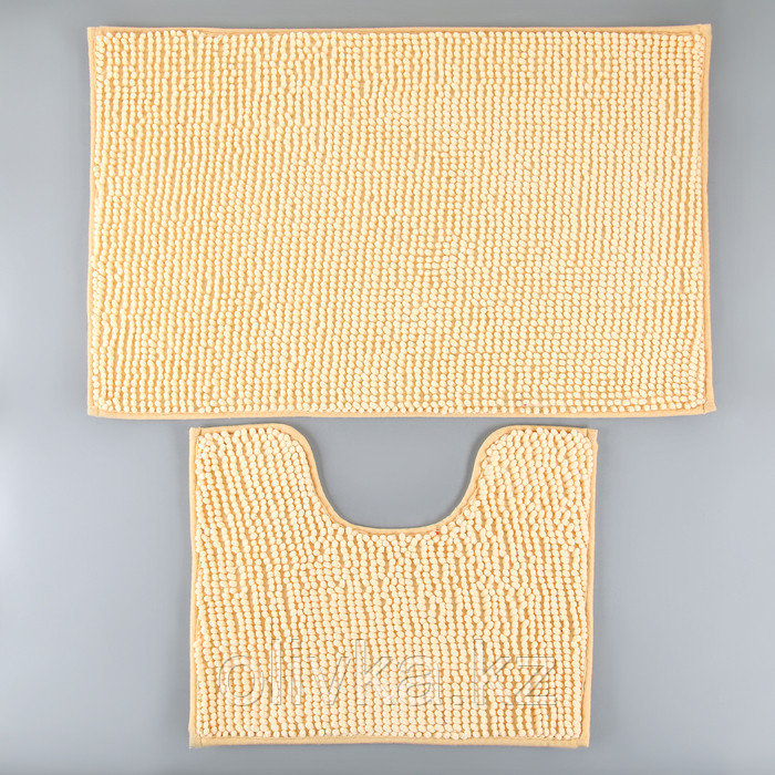 Набор ковриков для ванны и туалета «Букли», 2 шт: 40×50, 50×80 см цвет бежевый