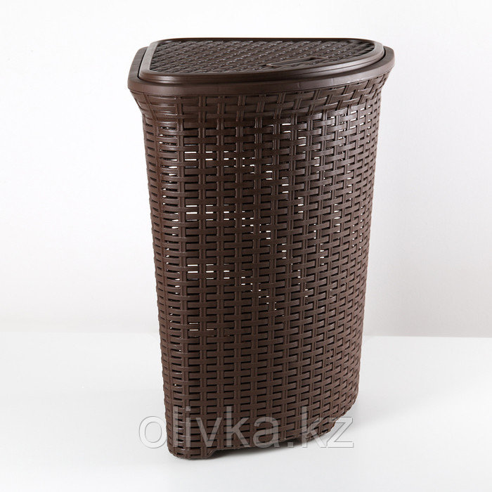 Корзина для белья угловая с крышкой Виолет «Ротанг», 60 л, 40×40×58 см, цвет коричневый