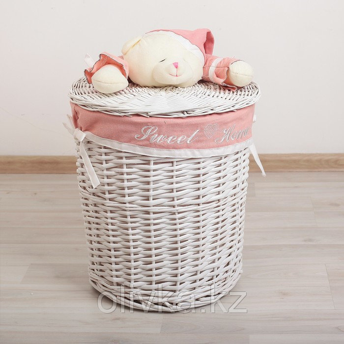 Корзина универсальная плетёная с крышкой Доляна «Медвежонок розовый», 45×45×55 см