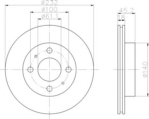 Тормозные диски Nissan Sunny (B14) (96->, передние, Optimal, D232)